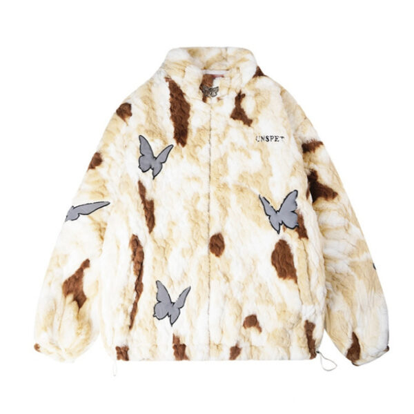 American-style Reflective Butterfly Tie-dyed Lamb Wool Coat - Image 6