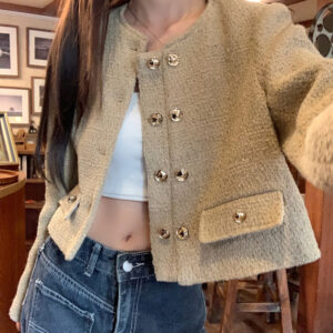 Apricot Round Neck All-matching Fashion French Style Short Coat