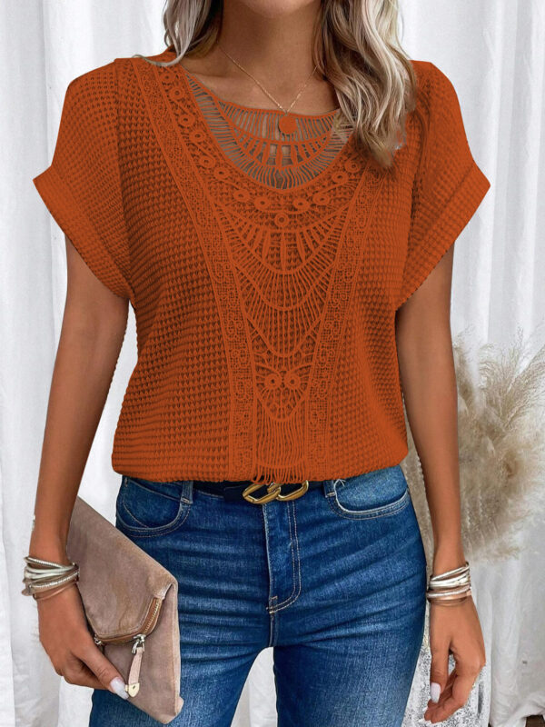 Summer Hollow Out Short-sleeved T-shirt Fashion Ethnic Style Tops Women's Clothing - Image 4