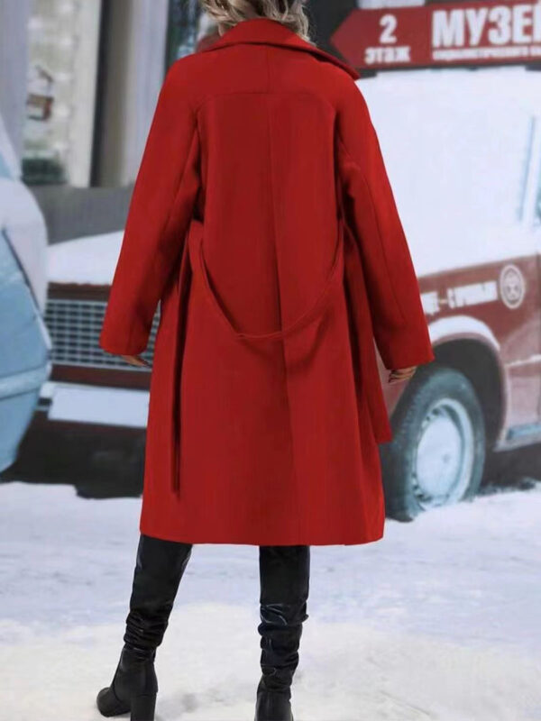 Lapel Double-breasted Trench Coat With Belt Winter Fashion Solid Color Long Jacket Outwear Women Clothing - Image 8