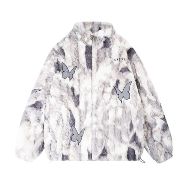 American-style Reflective Butterfly Tie-dyed Lamb Wool Coat - Image 4