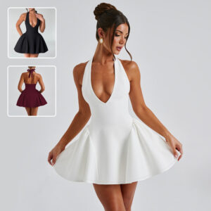 Sexy Deep V-neck Halter Dress Ins Fashion Slim Short Dress For Party Clothing Women