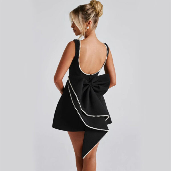 Fashion Big-Bowed Pearls Backless Dress Summer Slim Sleeveless A-line Dresses For Party Evening Women's Clothing - Image 8