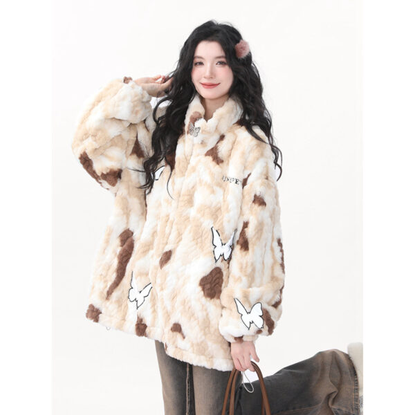 American-style Reflective Butterfly Tie-dyed Lamb Wool Coat - Image 8