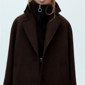 Women's Solid Color Polo Collar Baggy Coat
