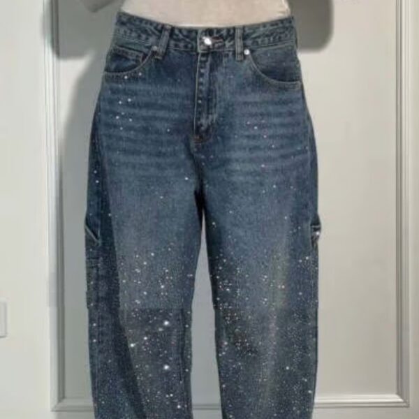 Ins Shiny Straight Jeans With Pockets Fashion Loose Wide-leg Pants For Women Street-style Trousers - Image 4