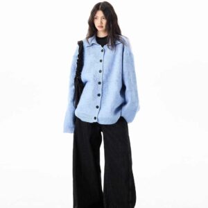 American Retro Blue Plaid Cardigan Sweater