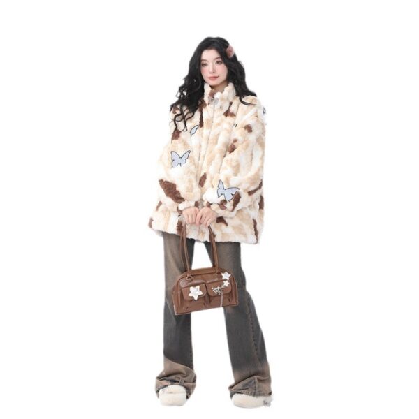 American-style Reflective Butterfly Tie-dyed Lamb Wool Coat - Image 2