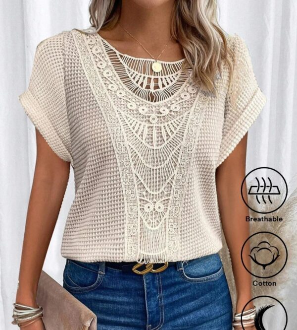 Summer Hollow Out Short-sleeved T-shirt Fashion Ethnic Style Tops Women's Clothing - Image 8