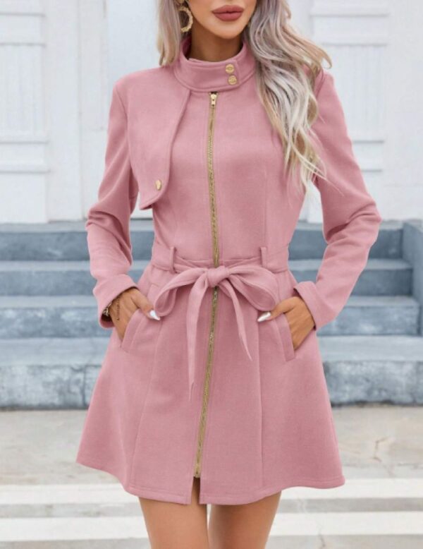 Autumn And Winter Simplicity Double Breasted Lapel Fashion New Green Waist-tight Temperament Women's Short Jacket - Image 3