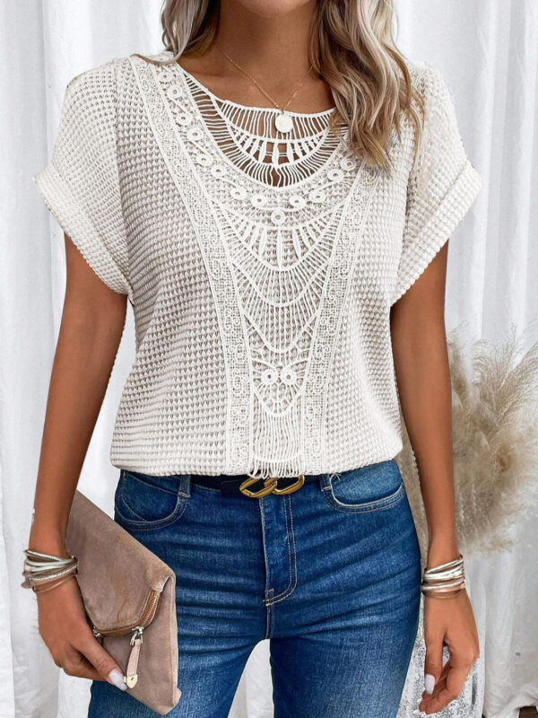 Summer Hollow Out Short-sleeved T-shirt Fashion Ethnic Style Tops Women's Clothing - Image 3