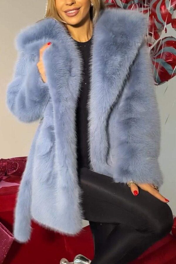 Autumn And Winter Elegant Hooded Strap Faux Fur Coat Women - Image 5