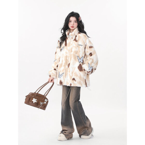 American-style Reflective Butterfly Tie-dyed Lamb Wool Coat - Image 5