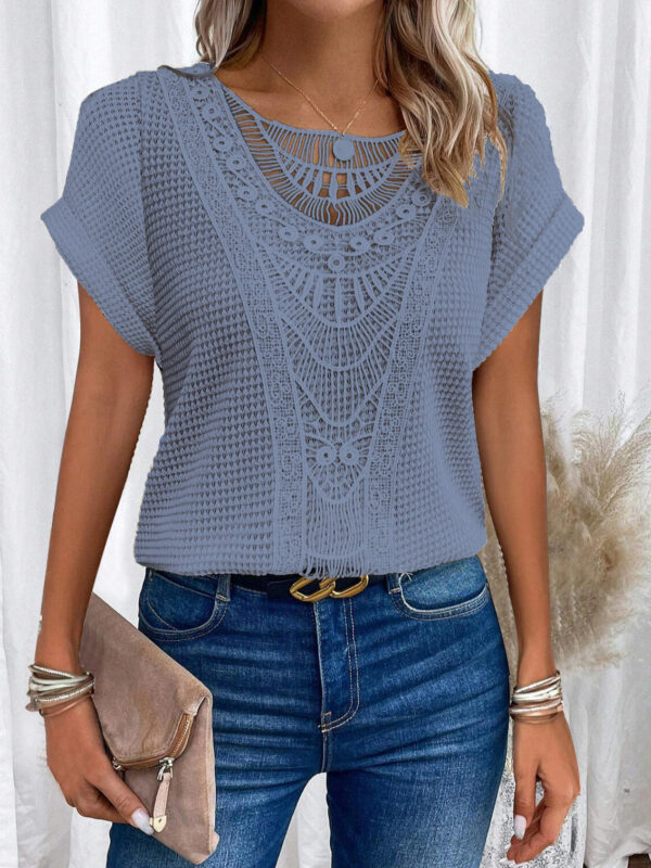 Summer Hollow Out Short-sleeved T-shirt Fashion Ethnic Style Tops Women's Clothing - Image 10