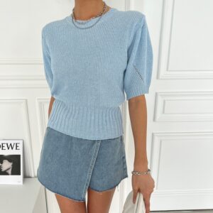 Women's Short Sleeve Bubble Sleeve Ice Cool Silk Knitted Shirt