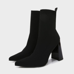 Brown Yellow Geometric High Heel Chunky Heel Retro Ankle Boots Elastic Socks Boots Women