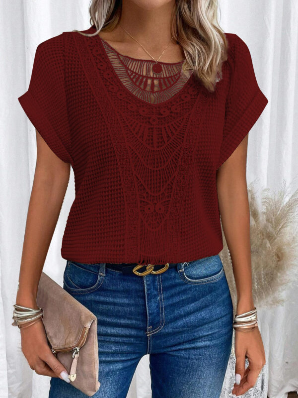 Summer Hollow Out Short-sleeved T-shirt Fashion Ethnic Style Tops Women's Clothing - Image 2