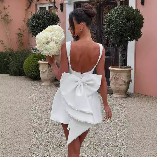 Fashion Big-Bowed Pearls Backless Dress Summer Slim Sleeveless A-line Dresses For Party Evening Women's Clothing - Image 5
