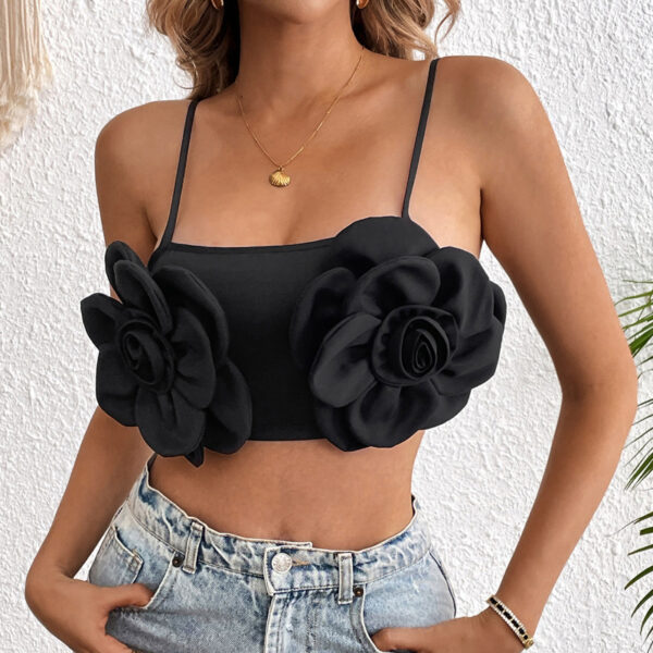 Elastic Roll Flower Sexy Black Camisole - Image 2