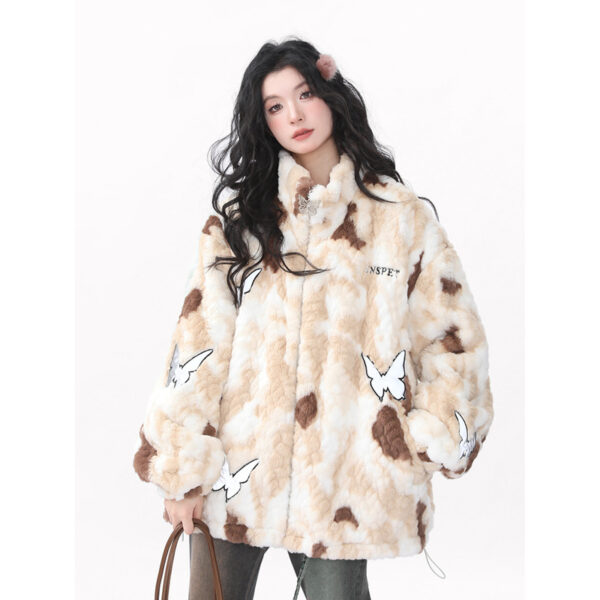 American-style Reflective Butterfly Tie-dyed Lamb Wool Coat - Image 3