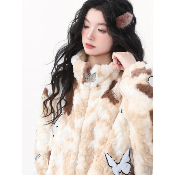 American-style Reflective Butterfly Tie-dyed Lamb Wool Coat - Image 7