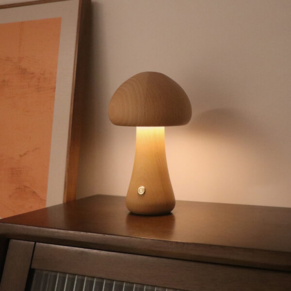 INS Wooden Cute Mushroom LED Night Light With Touch Switch  Bedside Table Lamp For Bedroom Childrens Room Sleeping Night Lamps Home Decor - Image 8