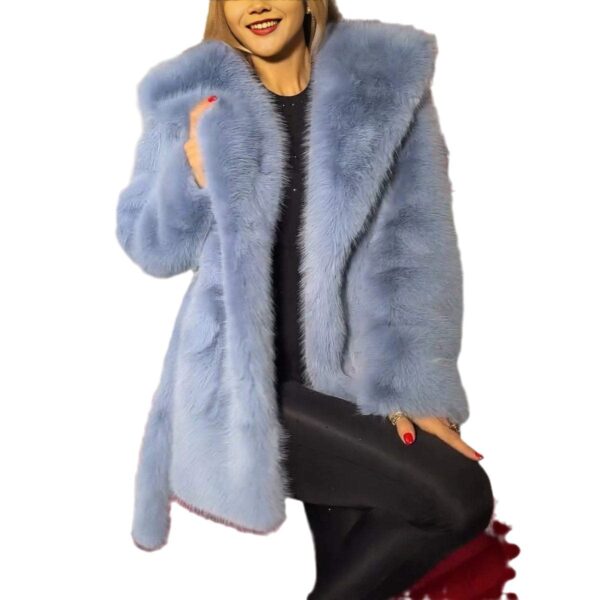 Autumn And Winter Elegant Hooded Strap Faux Fur Coat Women - Image 2