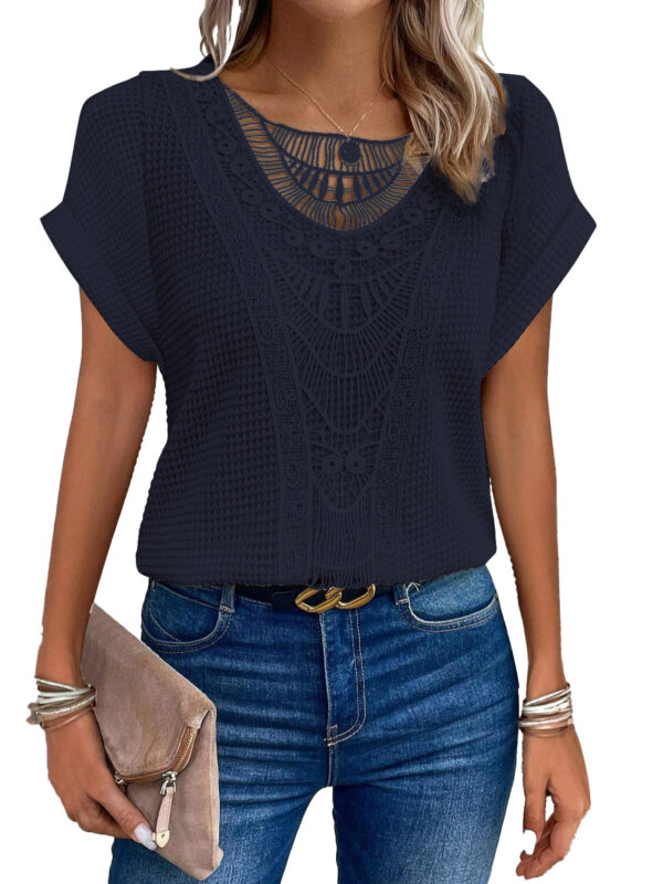 Summer Hollow Out Short-sleeved T-shirt Fashion Ethnic Style Tops Women's Clothing - Image 5