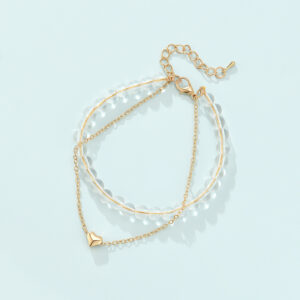 AliExpress Hot Selling Jewelry Love Heart Alloy Beaded Double Layer